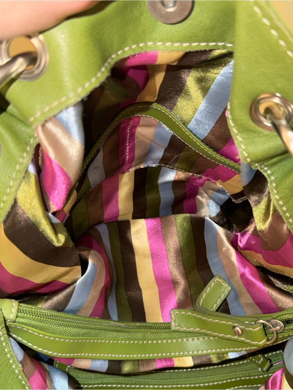 Tignanello Green Leather Shoulder Tote (EUC) - Picture 9 of 16